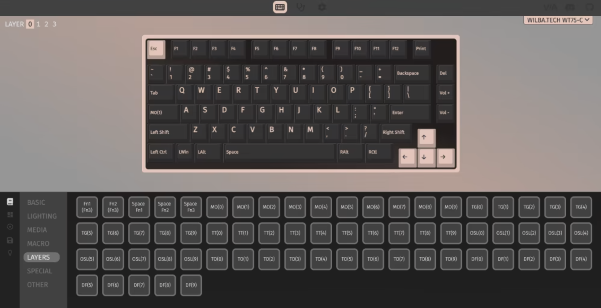QMK and VIA firmware configuration on screen